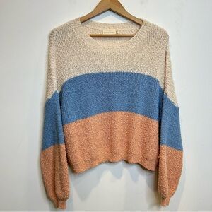 Dreamers Blocked Striped Knit Crewneck Slouchy Sweater